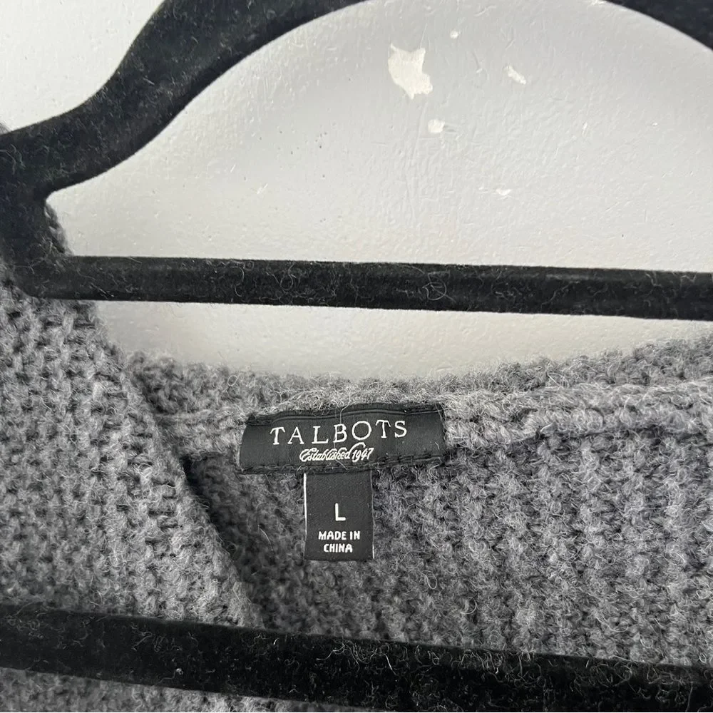 Talbots Gray Cardigan Sweater Wool Silk Open Front Draped Womens Size Large - Picture 4 of 7
